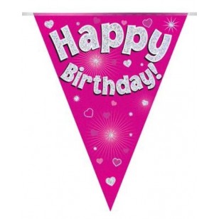 Pink Hearts Happy Birthday Bunting